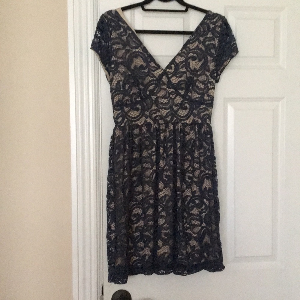Tan and navy laced dress
